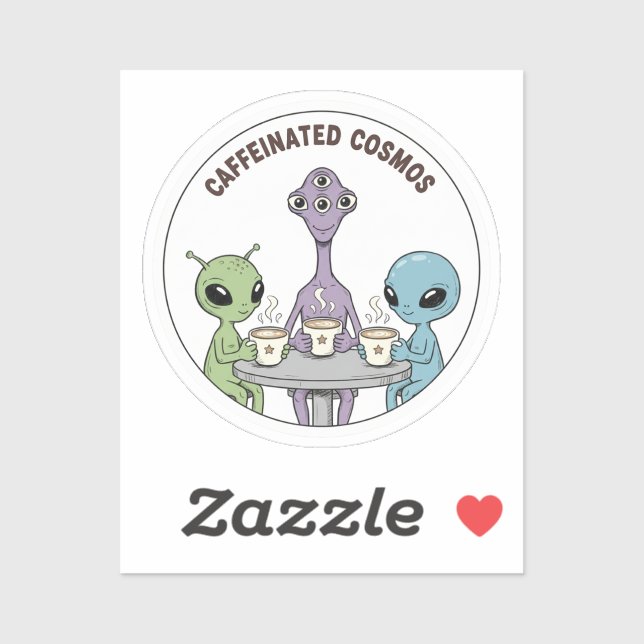 Caffeinated Cosmos Cute Funny Alien Coffee Aufkleber (Blatt)