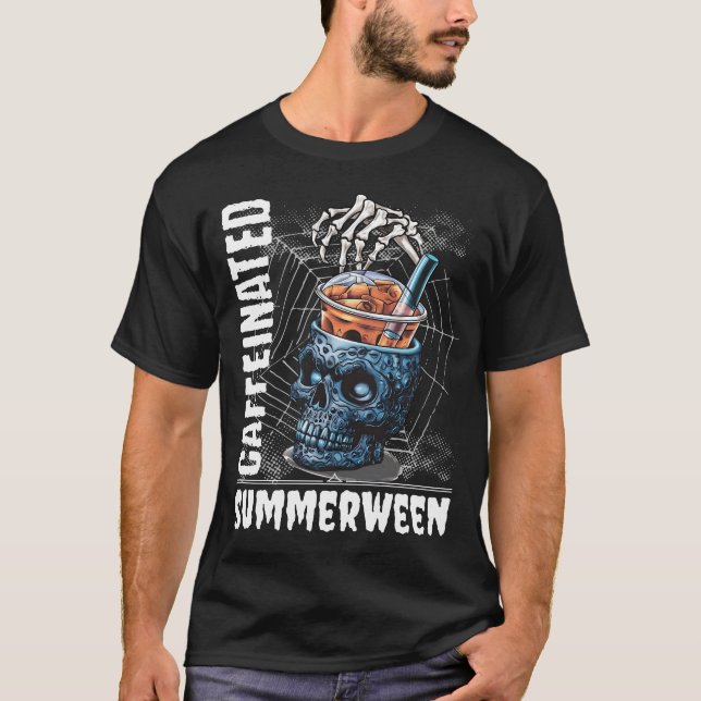 Caffeinated Summerween Skeleton Coffee Halloween T-Shirt (Vorderseite)