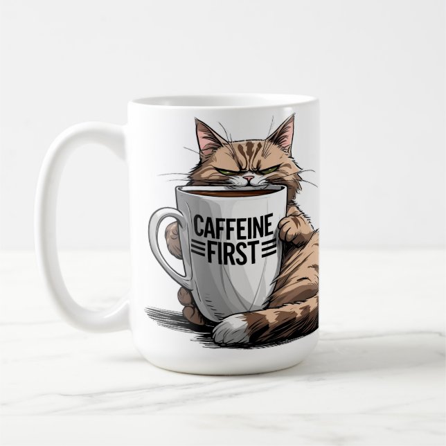 Caffeine First Coffee Mug for Cat & Coffee Lovers Kaffeetasse (Links)