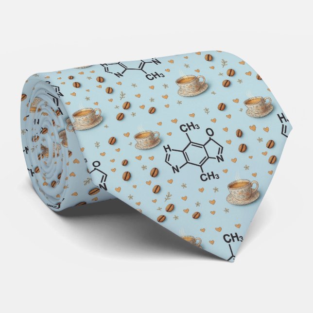 Caffeine Molecule & Coffee Pattern Necktie  Krawatte (Gerollt)