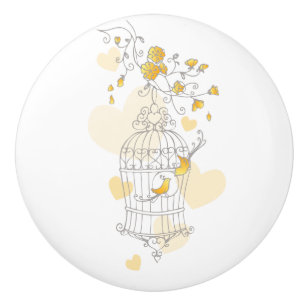 Cage à oiseaux deux tourtereaux coeurs poignée de
