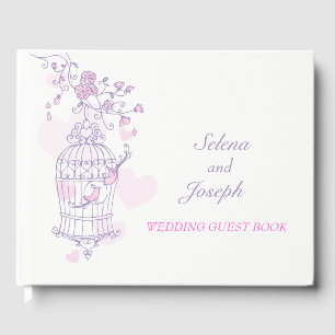 Cage d'oiseaux violet / rose mariage livre d'or