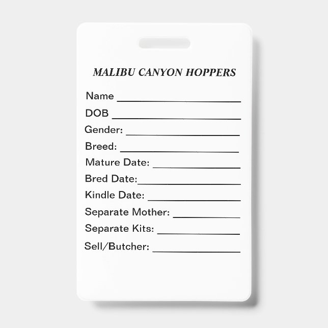 Cage Tag Ausweis (Vorderseite)