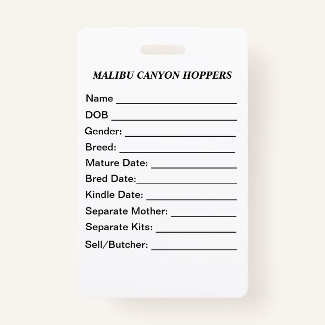 Cage Tag Ausweis (Vorderseite)