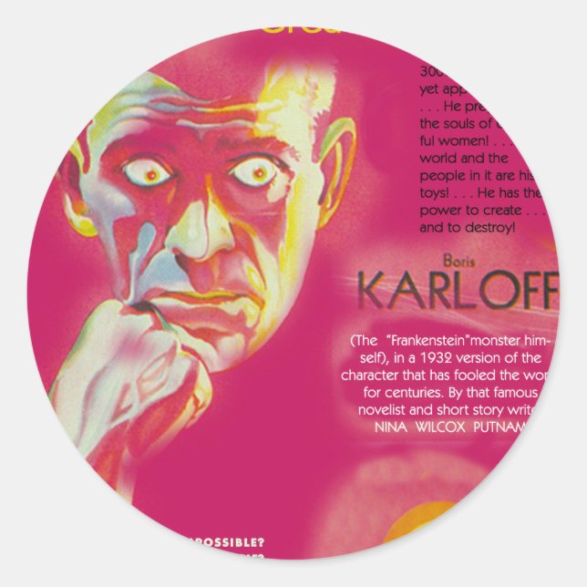 Cagliostro-Filmplakat (Boris Karloff) Runder Aufkleber (Vorderseite)