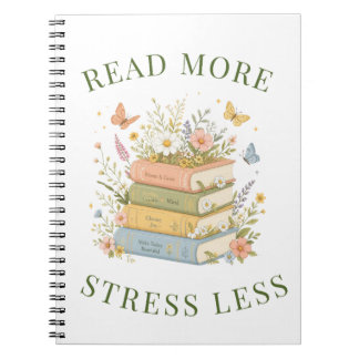 Cahier à couverture florale « Lire plus, stresser
