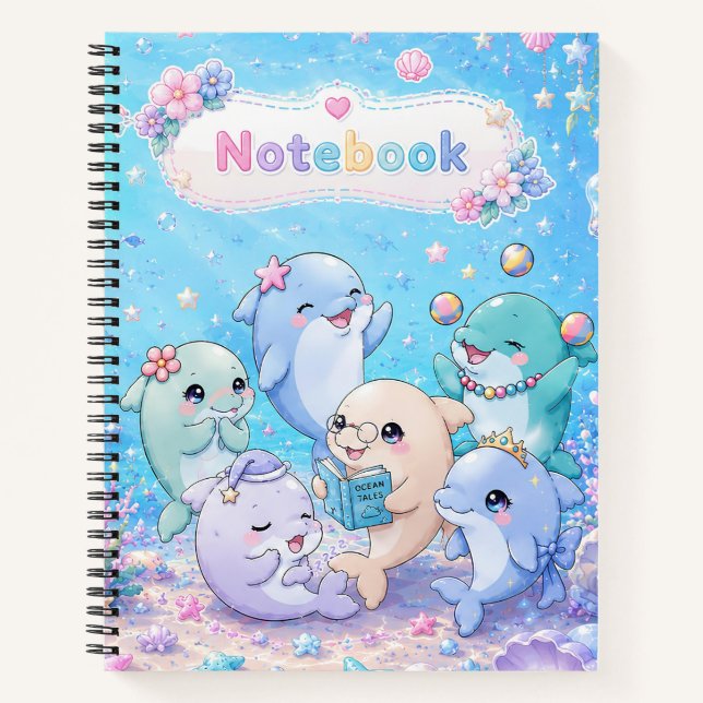 Cahier à couverture rigide avec amis dauphins mign (Devant)