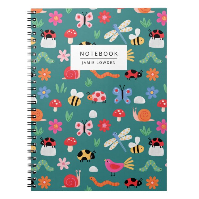 Cahier à motif de petit insecte mignon sarcelle (Devant)