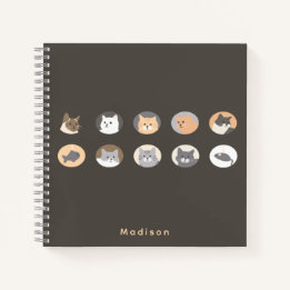 Cahier à reliure spirale aux visages de chats pers