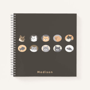 Cahier à reliure spirale aux visages de chats pers