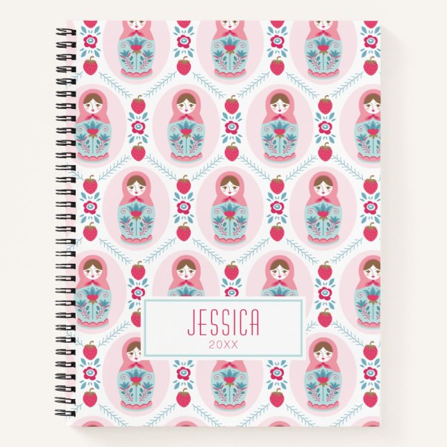 Cahier à spirale à motif girly rose monogramme (Devant)