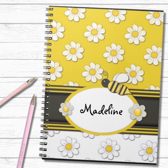 Cahier à spirale abeille marguerite jaune (Créateur téléchargé)
