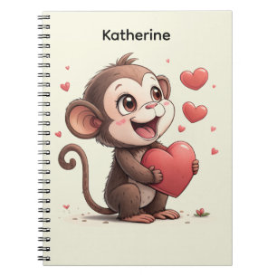 Cahier à spirale Cœurs rouges singe mignon 