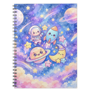 Cahier à spirale de l'astronaute mignon et de la f