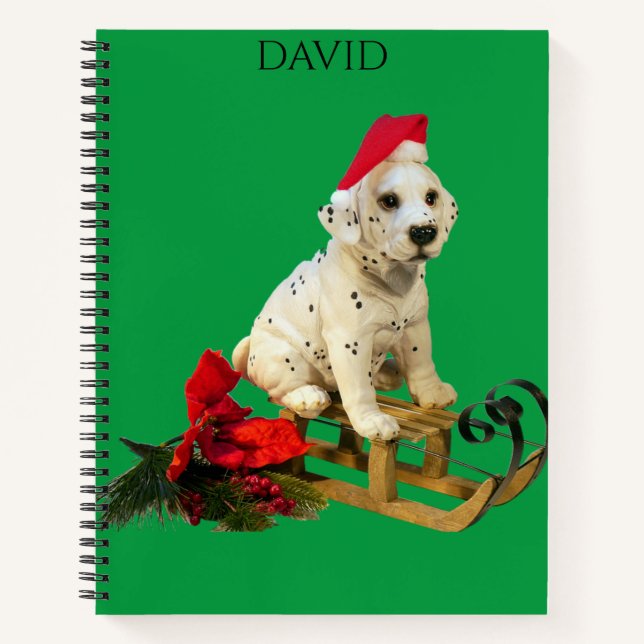 Cahier à spirale de Noël dalmate personnalisé. (Devant)