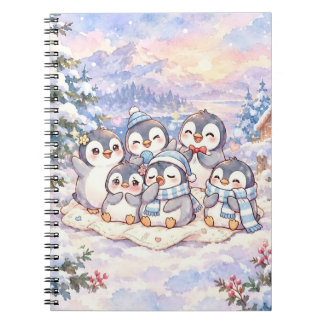 Cahier à spirale des manchots mignons de l'hiver