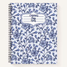 Cahier à spirale floral bleu personnalisé 21,59x27