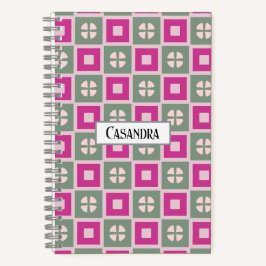 Cahier à spirale floral encadré vert et magenta