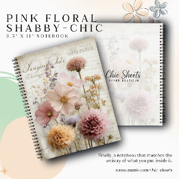 Cahier à spirale floral rose shabby-chic 21,59 cm