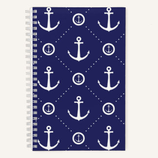Cahier à spirale motif nautique bleu marine et bla