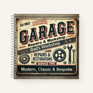 Cahier à spirale personnalisable de garage vintage