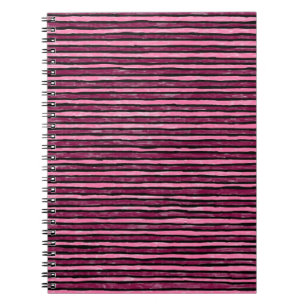Cahier à spirale, rayures peintes, rose et magenta