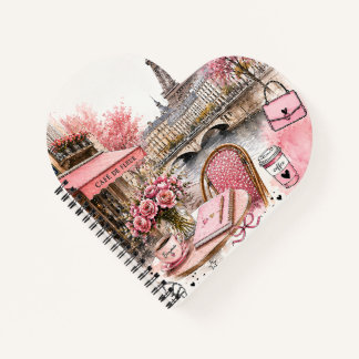 Cahier à spirale rose aquarelle de Paris