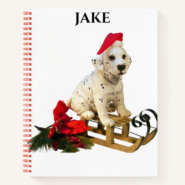 Cahier à spirales de Noël dalmate personnalisé. (Devant)