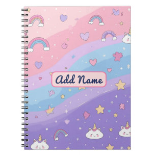 Cahier Arc-en-Ciel Licorne Pastel Mignon – Nom Mod