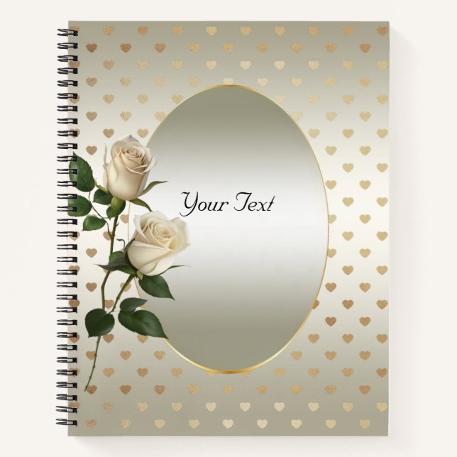 Cahier Cœurs Dorés Roses Blanches (Devant)