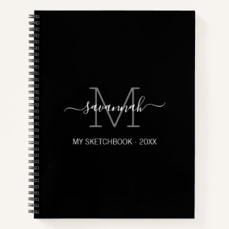 Cahier de croquis à monogramme noir et blanc