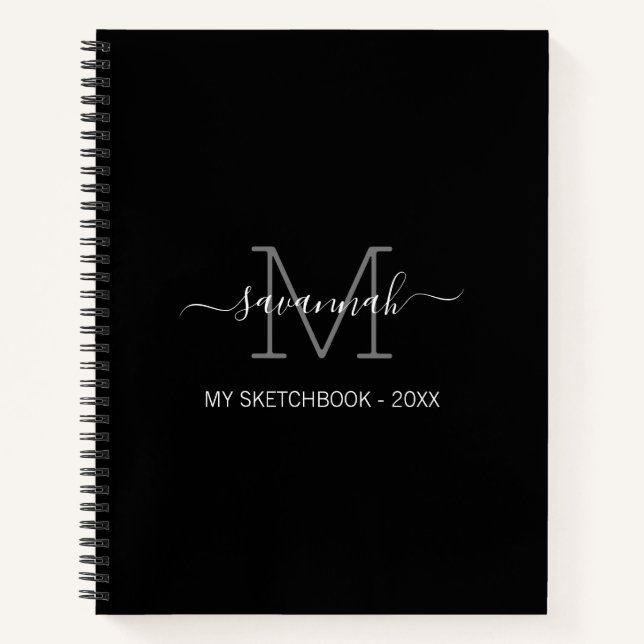 Cahier de croquis à monogramme noir et blanc (Devant)
