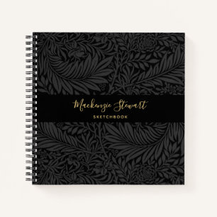 Cahier de croquis à motif floral noir