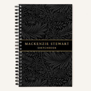 Cahier de croquis à motif floral noir élégant