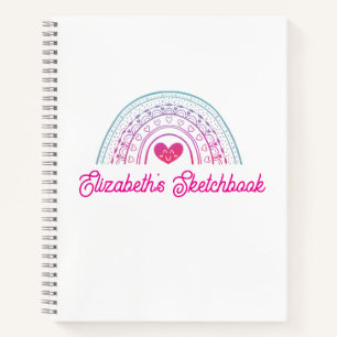 Cahier de croquis bohème arc-en-ciel rose mignon