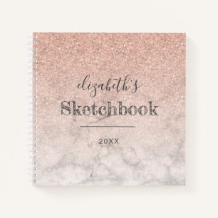 Cahier de croquis Marbré Ombré Paillettes Rose Or