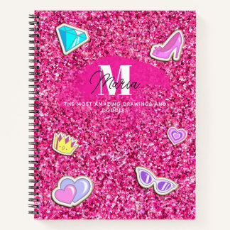 Cahier de croquis Monogramme Féminin Paillettes Ro