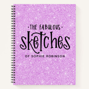 Cahier de croquis pailleté violet élégant avec nom
