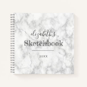 Cahier de croquis personnalisé en marbre gris blan