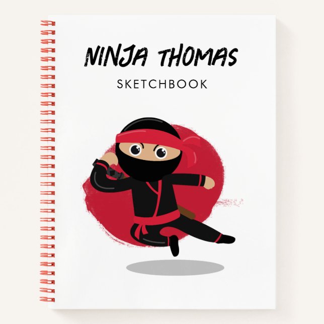 Cahier de croquis pour enfants Ninja Warrior noir  (Devant)