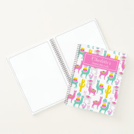 Cahier de croquis rose lama cactus féminin mignon