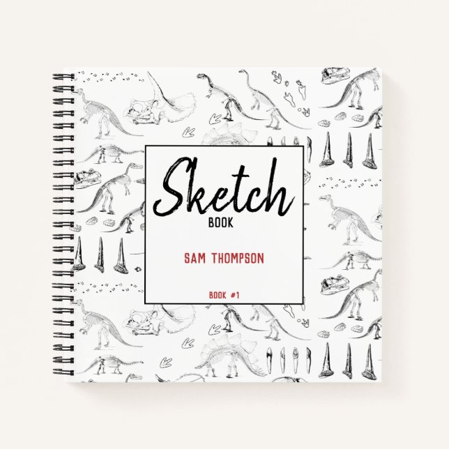 Cahier de dessin pour enfants avec motif d'os foss (Devant)