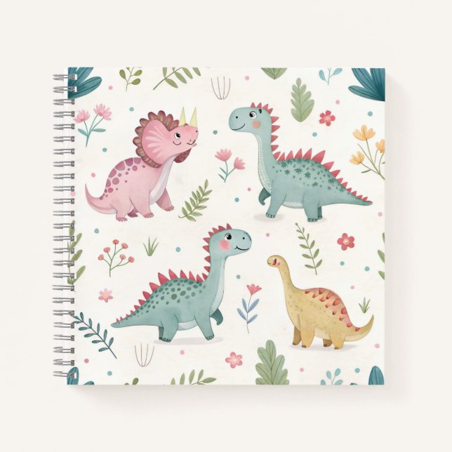 Cahier de dinosaures à l'aquarelle mignon pour enf (Devant)