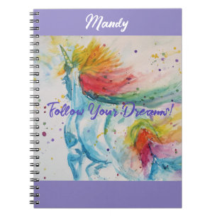 Cahier de fille Licorne Peinture Aquarelle Nom