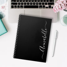 Cahier de nom personnalisé noir et blanc