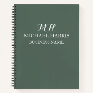 Cahier de notes de travail à monogramme vert sauge