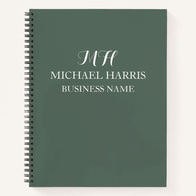 Cahier de notes de travail à monogramme vert sauge (Devant)