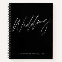 Cahier de planification de mariage chic noir et bl