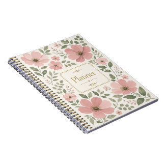 Cahier de planification floral vert sauge et rose