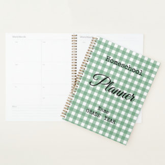 Cahier de planification spirale Gingham vert pour 